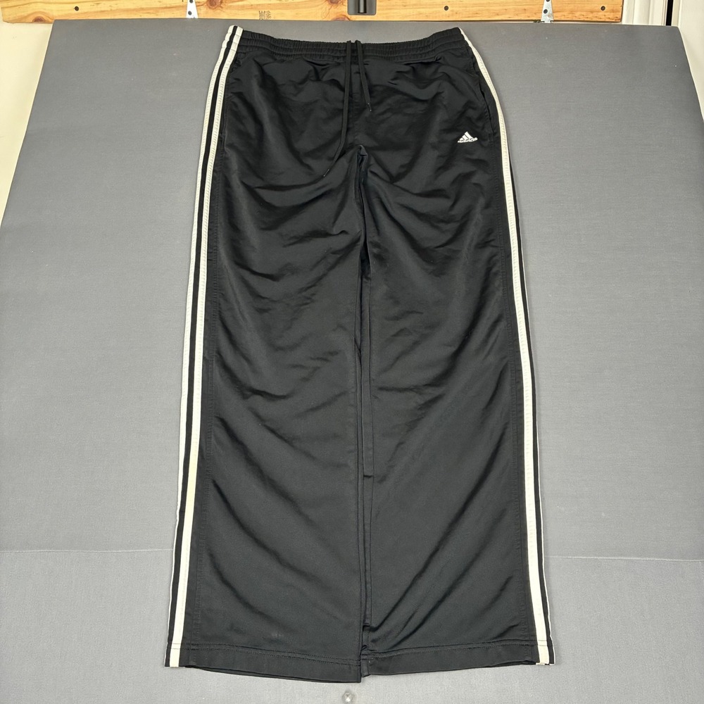 Y2K Adidas 3 Stripe Black Baggy Wide Leg Sweatpants Men's Size Large 36x32